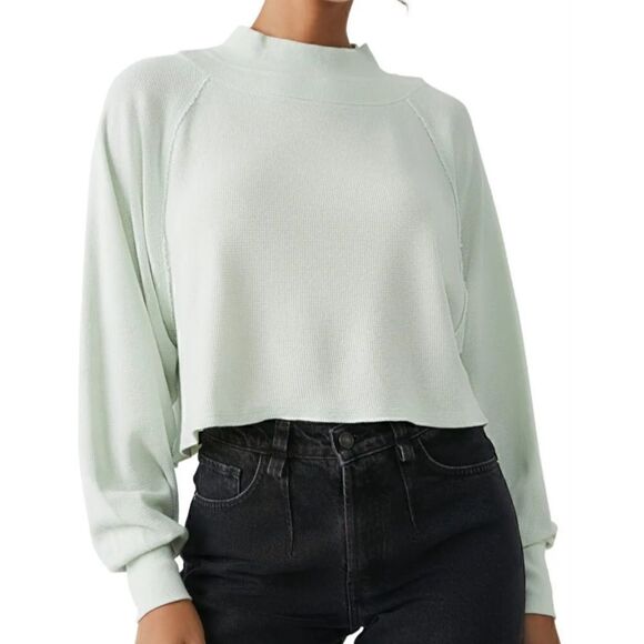 NWT Free People Fun Times Turtleneck Mick Iced Sage Waffle Knit Cotton Slouchy - Picture 2 of 7